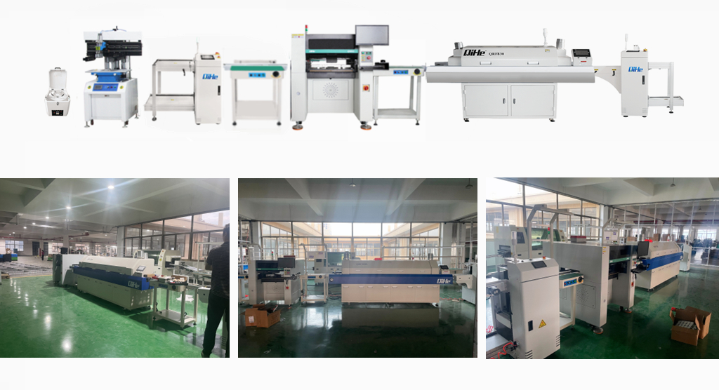 This week, Qihe engineers are helping a guest in Ningbo build an SMT workshop.
Semi-auto stencil printer QP3250→ pcb uploader QUL350→SMT conveyor→6heads PNP machine QM61→PCB inspection conveyor→12 zone reflow oven with rail QRF1235→ pcb unloader QDL350.
Not only the line of smt pick and place machine I.n addition, he also purchased a set of THT production lines, including plug-in machines, wave soldering, etc. Since these equipments are provided by our partners and have not yet arrived, I will share with you next time when we get there again.Today let's talk about some points that need to be paid attention to in the design and decoration of smt clean workshop