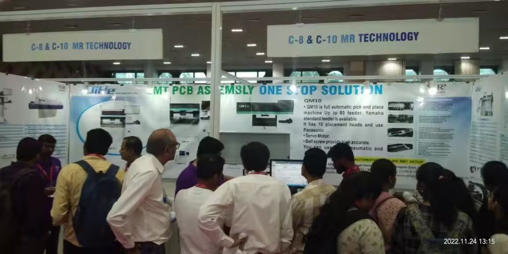 This week, Qihe joined a three-day summit : smartBHARAT 2022 | INDIA ELECTRONIC WEEK.We showed the popular models PNP smt pick and place machine QL41 4heads LED placement machine,TVM802AX desktop smt pick and place machine and reflow oven machine such as QRF320 ，Smt setup etc.