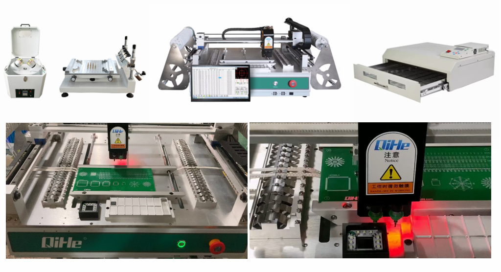 Hello guys, today I will introduce you a popular desktop placement machine by Qihe SMT Company . the desktop pick and place machine Model TVM802B Plus . We designed a brand new feeder rack and increased to 58 slots，updated new drive accessories，X,Y axis linear slides,placement head，operation panel .